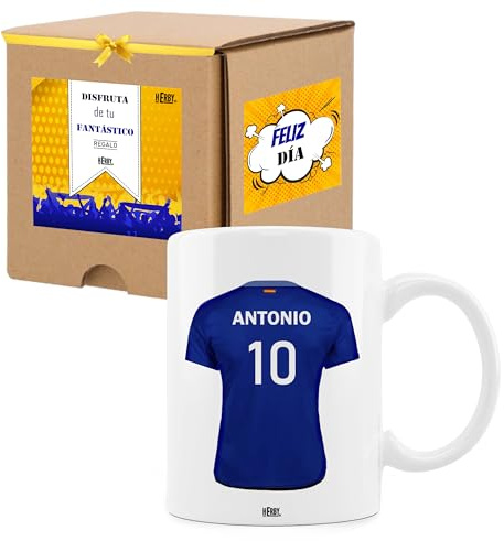 Taza del Getafe personalizada con nombre y número, diseños de tazas de futbol para fans del Getafe, tu equipo favorito en taza de cerámica de café, té, chocolate 325 ml(Getafecerámica)