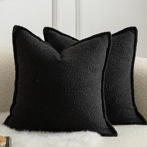 Mandioo 2er Set Dekorativer Kissenbezug Woven Textured Sofakissen Dekokissen Kissenbezüge Super Soft Premium Simple Design Wurfkissenbezug Schlafzimmer Wohnzimmer Schwarz 40x40cm