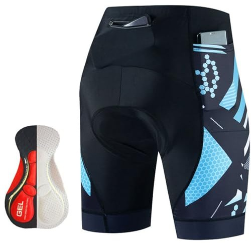 MODRYER Short De Cyclisme Short De Vélo De Route Rembourré pour Hommes Short De VTT Short De Cyclisme Taille Haute Leggings avec Poches, Antidérapant Séchage Rapide Respirant,Blue-3XL