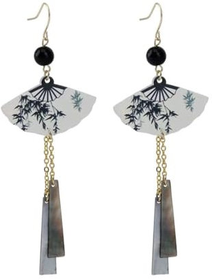 HSAJS Boucles d'Oreilles pour Femmes et Filles Secteur Boucles d'Oreilles avec Pendantes Longue Frange Style Chinois Vintage Élégant Bijoux Cadeaux Accessoires