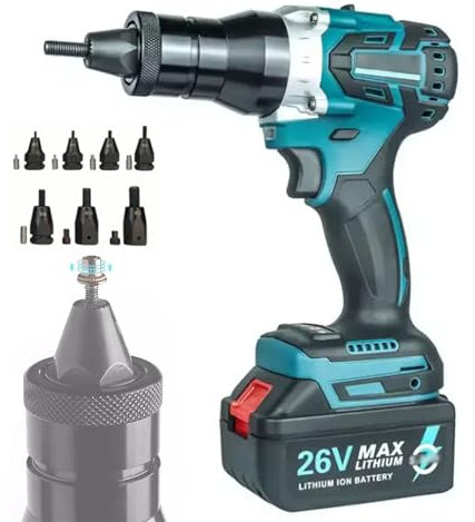 guoyjmm Remachadora Inalámbrica, Remachadora Automatica Pistola Portátil para Tuercas Remachadoras Ciegas para Tuercas M3 M4 M5 M6 M8 M10 M12,5200mAh