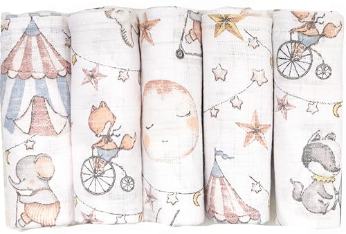 FENSILO Baby Mulltücher | Spucktücher | Mullwindeln - 5er Pack 70x80 cm für Baby und Neugeborene|Musselintücher für Jungen und Mädchen|Spucktücher aus Baumwolle|Abwischen|10012
