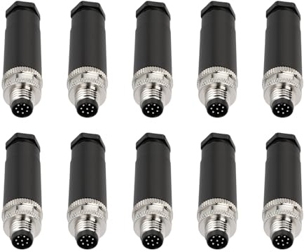 ZBLZGP M8 A-Code 8 Pin Connector Aviation Male Plug Industrial Automation Equipment Sensor Screw Crimp Connection Cable Outdoor Waterproof IP67 Connector 5Pack