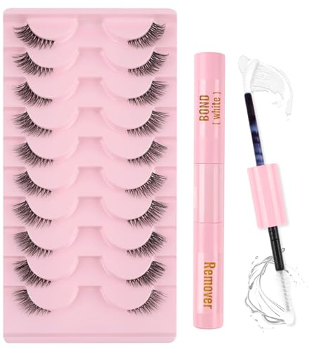 Oreola Set de Medias Pestañas Naturales Wispy 3/4 Pestañas Postizas con Adhesivo y Sellador(10)