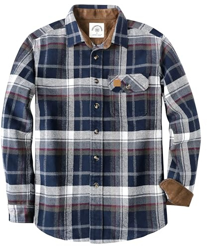 Dubinik® 13 oz Ultra Lourd Chemise Flanelle Homme Manches Longues Carreaux Epaisse Chaude Casual Pur Coton