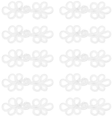QUARKZMAN 10 Paare chinesische Knoten Frosch Knöpfe Verschluss Weiß Nähen Knöpfe Verschlüsse für DIY Nähen Mäntel Umhang Pullover Braut Kostüm Outfit, 8,5x3cm/3,35x1,18 Zoll