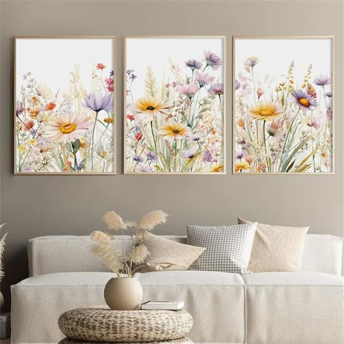 champracer 3er Blumen Vintage Poster Set Bilder, Bunt Blumen Poster Schlafzimmer Wandbilder, Blumen Leinwandbilder, Stilvolle Kunstdrucke für Wohnzimmer Deko, Ohne Rahmen (30x40 cm)