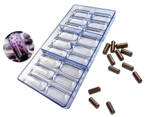 Moldes para píldoras, 18 agujeros, forma rectangular, ovalados, moldes de chocolate transparentes de seguridad para hacer pastillas, moldes reutilizables antiadherentes, moldes para hornear, bandeja
