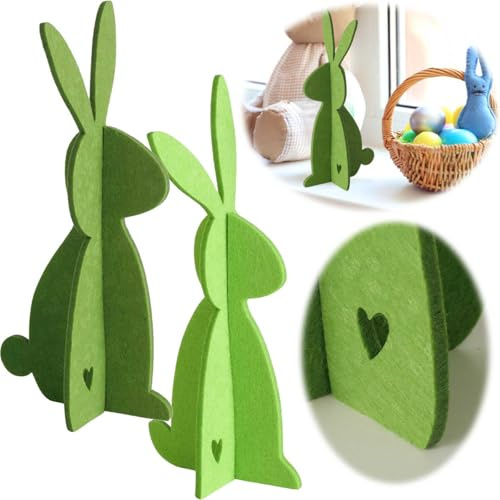 LS-LebenStil XL Filz Osterhasen Aufsteller Grün 30cm 2´er Set Groß Figur Hase Ostern stehend zum Hinstellen Osterdeko Frühling Osterfiguren Tisch-Deko Osterhasen-Figur Wohnzimmer Fensterbank