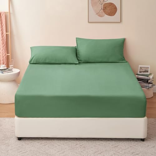 RUIKASI Spannbettlaken 140x200cm Grasgrün Bettlaken - Oeko Tex Spannbetttuch 140x200 Bettbezug, Mikrofaser Betttuch Bett Laken Bezug 140 x 200 40 cm Tiefe Tasche, Bed Fitted Sheet Bedsheet