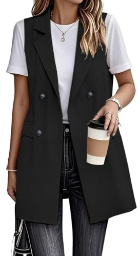 IDEALSANXUN Long Vest for Women Sleeveless Linen Blazer Suit Jackets 2026 Spring Summer Lightweight Trench Coat Outerwear Waistcoat, Black, XXL