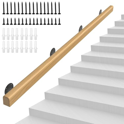 Wood Indoor Stair Rail Wooden Handrail, Safety Non-Slip Stair Railing,Handrails Support Rod Complete Kit, for Bars Lofts Kindergarten Guardrail Elderly Safety Handrail Kit,1-20ft/30-600cm(300cm/9.84ft