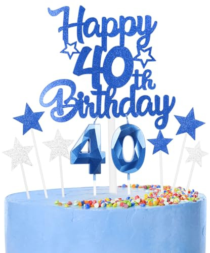 9 thück Kuchen Deko 40th Geburtthag Mädchen Jungen,3D Geburtthag Kerzen Nummer 40 und Happy 40th Birthday Blau Cake Topper,Decoration Geburtthag Cake für Teenager Junge Party