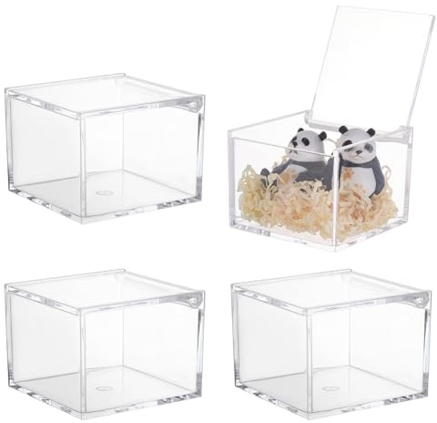 PH PandaHall 4 Stück Klarsicht-Acryl-Box 8x8x6cm Quadratischer Würfelbehälter mit Deckeln Mini Display Box Transparente Aufbewahrungsboxen für Tiny Schmuck Handwerk Hochzeit Party Favor Geschenke