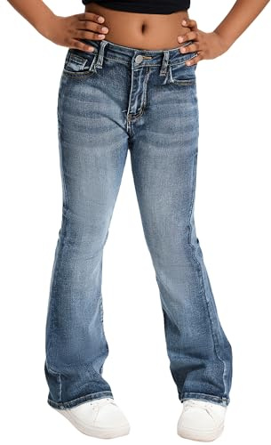 SEAUR Pantaloni in denim svasato per ragazze Pantaloni lunghi in denim per bambini, comodi jeans casual per ragazze con fondo a campana 7-14 anni, Grigio, 11-12 Anni