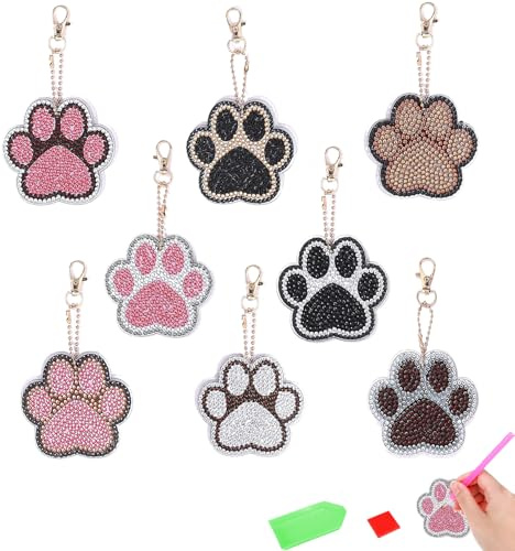 ZZHBSR Diamond Painting Schlüsselanhänger 8PCS DIY Diamant painting Anhänger Set Katzenpfoten 5D Doppelseitig Diamant Malerei Schlüsselbund,kreativ set für erwachsene Basteln für Anfänger