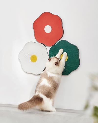 HiKiwee Almohadillas rascadoras para gatos, paquete de 3 unidades, diseño de flores, decoración de montaje en pared, estilo minimalista moderno, rojo, blanco y verde