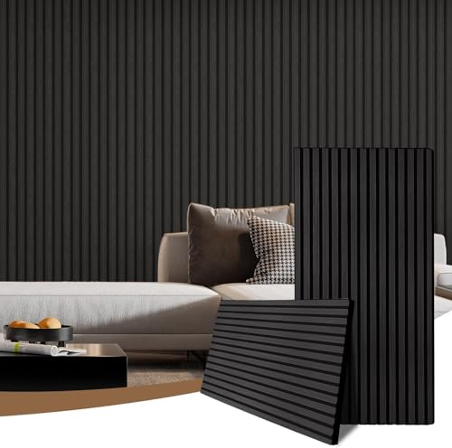 AKK-PANE Akustikpaneele Holz 120x60cm, 2 Stück 1,44m² - 3D Wandpaneele Holz, Akustik Paneele Wand für Küche, Wohnzimmer, Büro, Umweltfreundlich Holzpaneele Wand mit Schalldämpfung(Mirage Schwarz 22#)