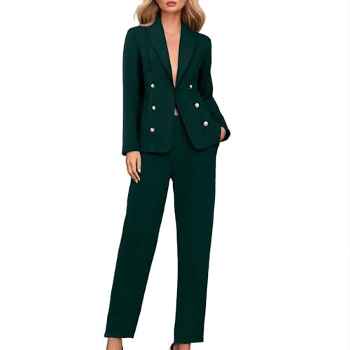 Yekdmxop Tailleur - Conjunto de 2 piezas para mujer, elegantes y curvas, pantalones y chaqueta de ceremonia, traje de negocios, conjunto de pantalón y blazer de manga larga, color liso, para bodas y