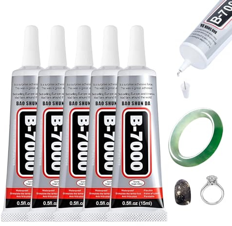 B7000 Super Glue, 15ML Clear Craft Fabric Glues for Jewelry Making, 5PCS Multi-Function Rhinestone Glue for Clothes, Fabric, Cell Phones, Rubber, Wood, Leather, Rhinestones Crafts