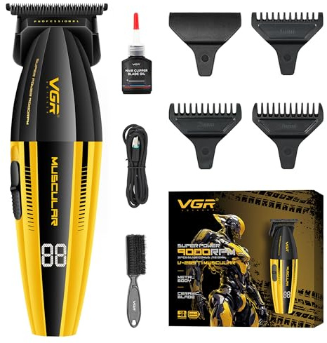 VGR 285T Maquina De Cortar Pelo Hombre, Con Modo Turbo Motor Potente | Cortapelos Hombre de Precisión Inalámbrico, Maquina Cortar pelo Hombre con Cuchilla en Forma De T y Pantalla LED