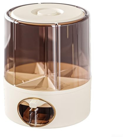 Dispensador giratorio de seis rejillas para cereales de arroz y artículos secos de despensa con función de presión simple para dispensar (crema-grande)