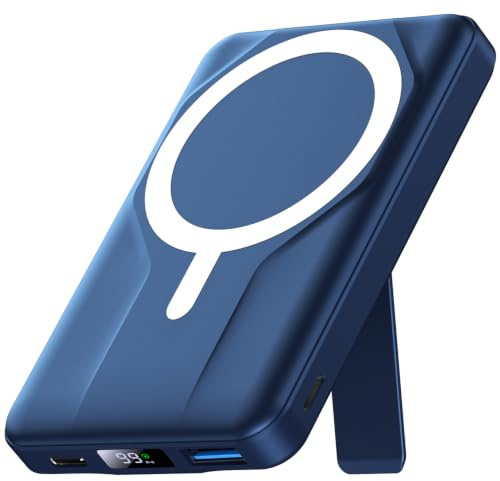 Azmuth for MagSafe Power Bank, 10000mAh Magnetic Wireless Portable Charger | 20W PD Fast Charging, Foldable Stand & LED Display, 15W Wireless Battery Pack for iPhone 17/16/15/14/13/12 Series, Blue