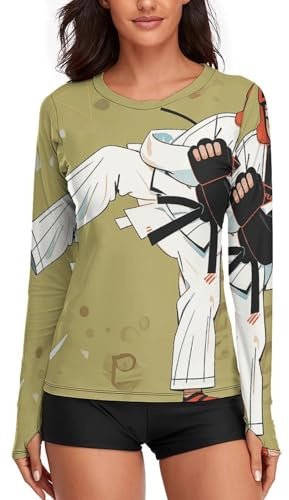 UPF 50+ Womens Sun Protection Shirts UV SPF T-Shirts Taekwondo Design Long Sleeve Rash Guard Athletic Tops-2XL White