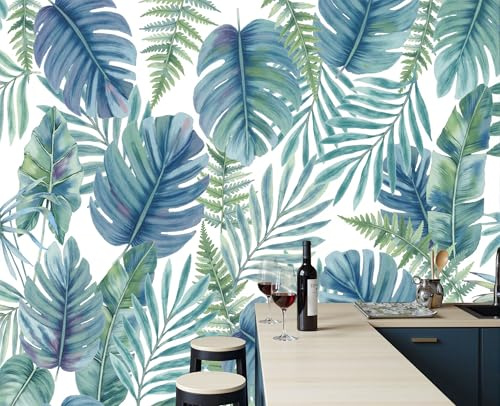 Muralo - Carta Da Parati Fotografica Con Foglie Di Banano Foglie Di Felce 350x256cm, Carta Da Parati Piante Tropicali Ad Acquerello, Seta Decorazione Da Parete per Soggiorno, Camera Da Letto Decoraz