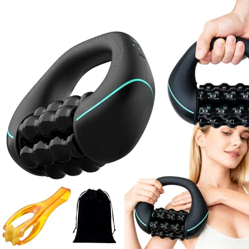 Elektrisches Handmassagegerät mit Rollen – Elektrische Faszienrolle mit Griff für Rücken, Nacken & Beine, 3-Gang-Einstellung, Wiederaufladbar & Tragbar, Tiefes Gewebe