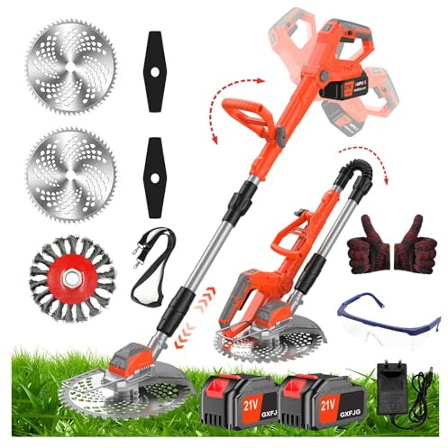 Decespugliatore a Batteria 24V 1300W 3 in 1 Tagliabordi a Batteria con 2 Batterie 4,0Ah Tagliaerba Elettrico Maniglia a Scomparsa Per Il Taglio Di Giardini, Prati E Terreni (Rosso)