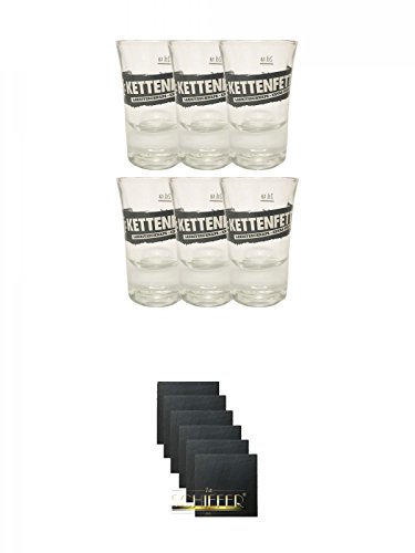 Kettenfett Shot Glas 6 Stück + Schiefer Glasuntersetzer eckig 6 x ca. 9,5 cm Durchmesser
