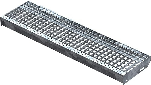 Fenau – 800 x 270 mm - Gitterrost-Stufe (R12) XSL, MW: 30/30 mm, verzinkt, Stahl-Treppenstufe nach DIN-Norm, Fluchttreppen geeignet, Anti-Rutsch-Wirkung