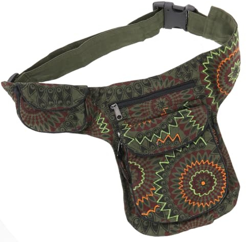GURU SHOP Stoff Sidebag & Gürteltasche, Goa Gürteltasche - Olive, Unisex - Erwachsene, 27x20x4 cm