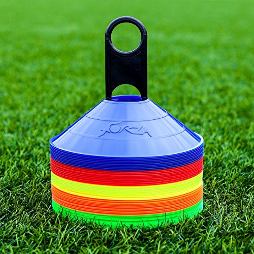 FORZA Trainingsmarkierungshütchen | 10 leuchtende Farboptionen – Premium-Trainingsausrüstung mit Ständer, Für Fußball-, Rugby- und Fitnessübungen [50er- oder 1000er-Pack] (50, Rosa)