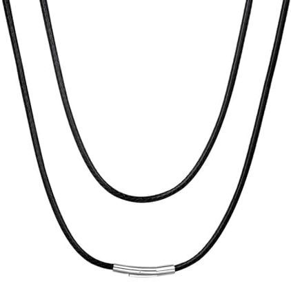 ChainsHouse Lederkette Herren Damen Halskette 1.5/2/3mm Geflochtene Kunstlederkette Schwarz Wasserdicht Leder Wachsseilkette mit Karabinerverschluss Lederhalsband für Geburtstag, Länge 41-76cm