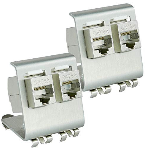 AIXONTEC 2Stück 2Port Hutschienen DIN Schiene DIN Rail Keystone Adapter Modul Gehäuse Metall mit 2x Cat.6A Buchsenmodul geschirmt Jack 10000 1000 Mbit 500MhZ - IP20 – tool less