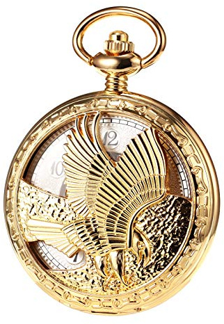 TREEWETO Herren Taschenuhr mit Kette, Retro Adler Analog Steampunk Skelett Uhr, Mechanisch Handaufzug Taschenuhren mit römischen Ziffern für Herren