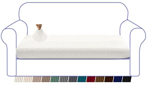 Granbest Hochelastischer Sofa-Sitzkissenbezug, Sesselauflage, superweich, Couch-Sitzbezug, Sofakissenschutz, Jacquard-Spandex-Stoff mit elastischer Unterseite (3-Sitzer, Cremeweiß)