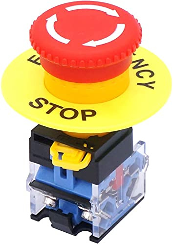 Taiss interruttore fungo emergenza 220v 22mm 2NC Rosso fungo Cap emergenza Pulsante interruttore Interruttore a Pulsante di Arresto di Emergenza con Blocco a Fungo Rosso 10A 440V LA38A-02ZS
