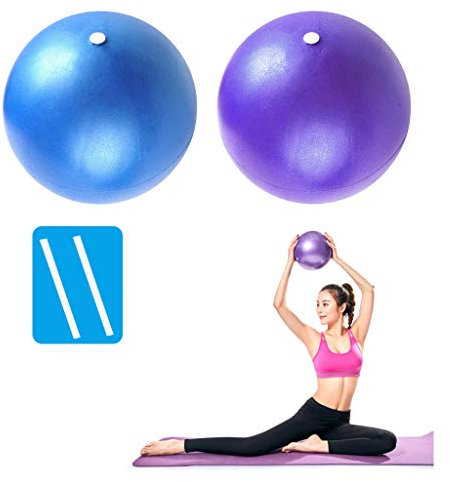 PROVO 2 x weicher Pilates-Ball, Core Balance Kleiner Anti-Burst-Gymnastikball mit aufblasbarem Strohhalm, für Pilates, Yoga, Kerntraining und Physiotherapie, Zuhause, Fitnessstudio, Büro, Blau und