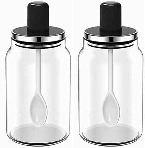Lot de 2 conteneurs d'assaisonnement pour sucre, sel, sucre, assaisonnement, sucre - Noir - 220 ml