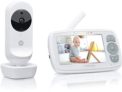 Motorola Nursery VM34 - Babyphone mit Kamera - 4.3-Zoll Farbdisplay - Infrarot-Nachtsicht - Wiegenlieder, Weiß