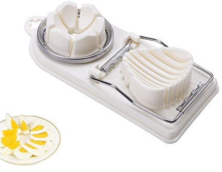 jiuzcare Cortadora de Huevos Multifuncional Con Rapidez 2 En 1 Rebanadoras Huevos Rebanador Huevo Cocido Corta Los En Delgadas Cortador de Acero Inoxidable para Huevos Duros, Fresas, Ensaladas, Blanco