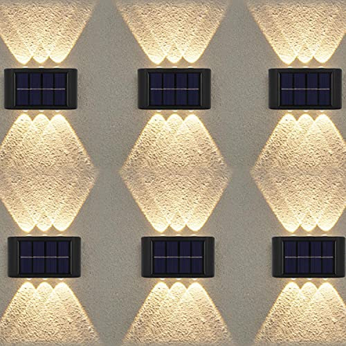 Paquete de 6 luces solares de pared para exteriores, impermeables, luces solares para valla arriba y abajo, lámparas de puerta delantera para decoración de jardín, patio, camino (6 LED blanco cálido