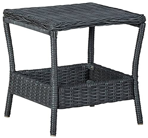 Makastle Garten Couchtisch Witterungsbeständig Gartentisch Beistelltisch Balkontisch Teetisch Terrassentisch Loungetisch Gartenmöbel, Dunkelgrau 45x45x46,5 cm Poly Rattan