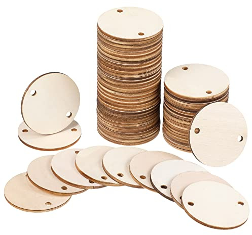 Bememo 1.5 Inches Circle Wooden Tags Birthday Board Tags with 2 Holes for Birthday Board DIY Crafts(200 Pieces)