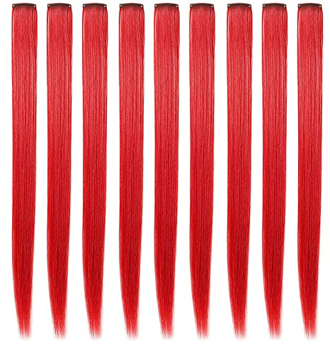 XIRRWWH 21 Zoll Farbe Haarverlängerung Clip in, 9 Stücke -Rot | Anwendung,Highlights,Leichtgewicht,Hochtemperaturbeständigkeit,Farbfest,Verwicklungsbeständig