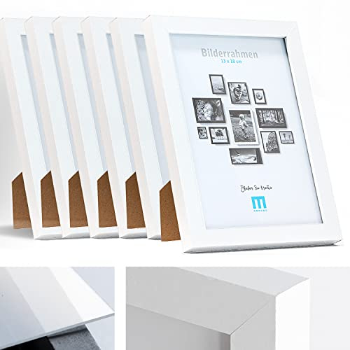 M MERCEO 6 Stk. Bilderrahmen 13x18cm in weiß aus MDF, minimalistisch & modern für Fotos & Bilder. Inkl. Acrylglasschutz. Eignet sich als Tisch-Aufsteller und für die Wand, Hochformat oder Querformat.