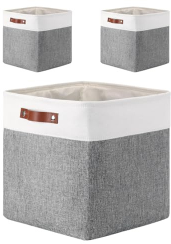 Mangata Aufbewahrungsbox Stoff, 33x38x33cm Aufbewahrungskörbe aus Stoff(Grau Weiß, 3er-Pack)